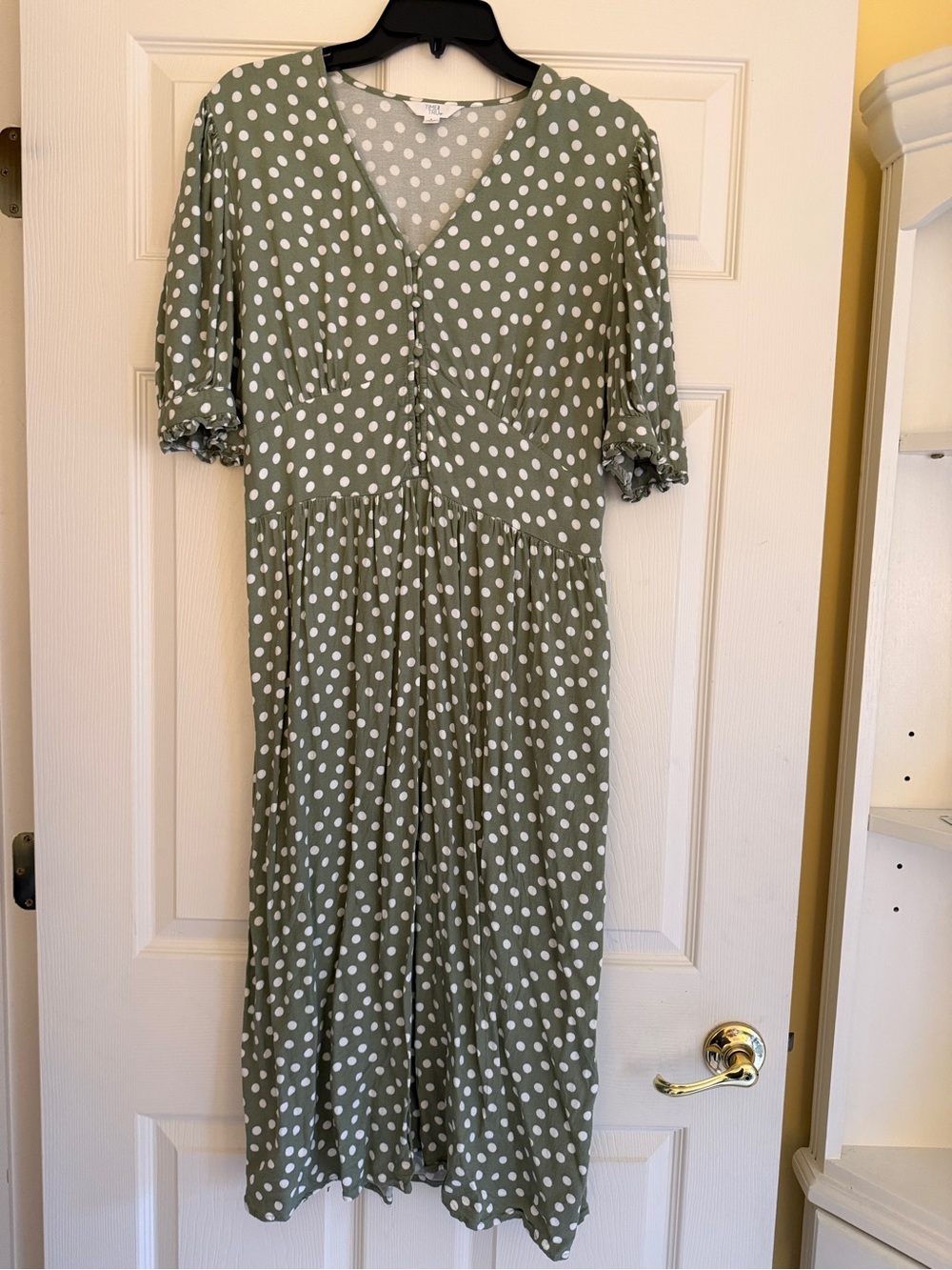 Time and Tru Sage Green Polka Dot Midi Dress